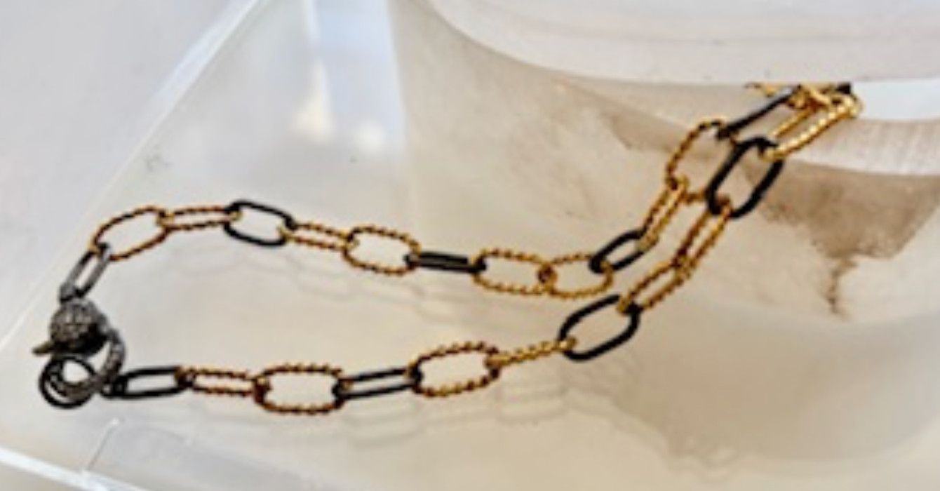 Necklace, Two Tone Links, Twisted Gold &amp; Oxidized Silver, 16&quot;