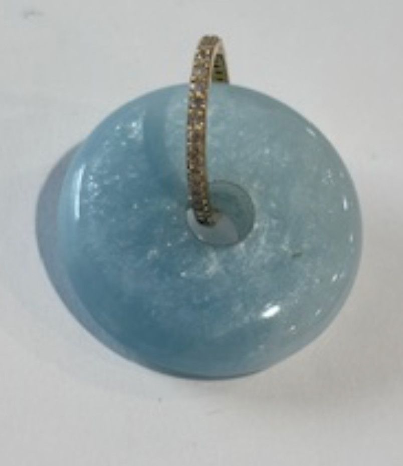 Pendant, Lt. Blue Angelite Donut with Diamond Bail, .34CT