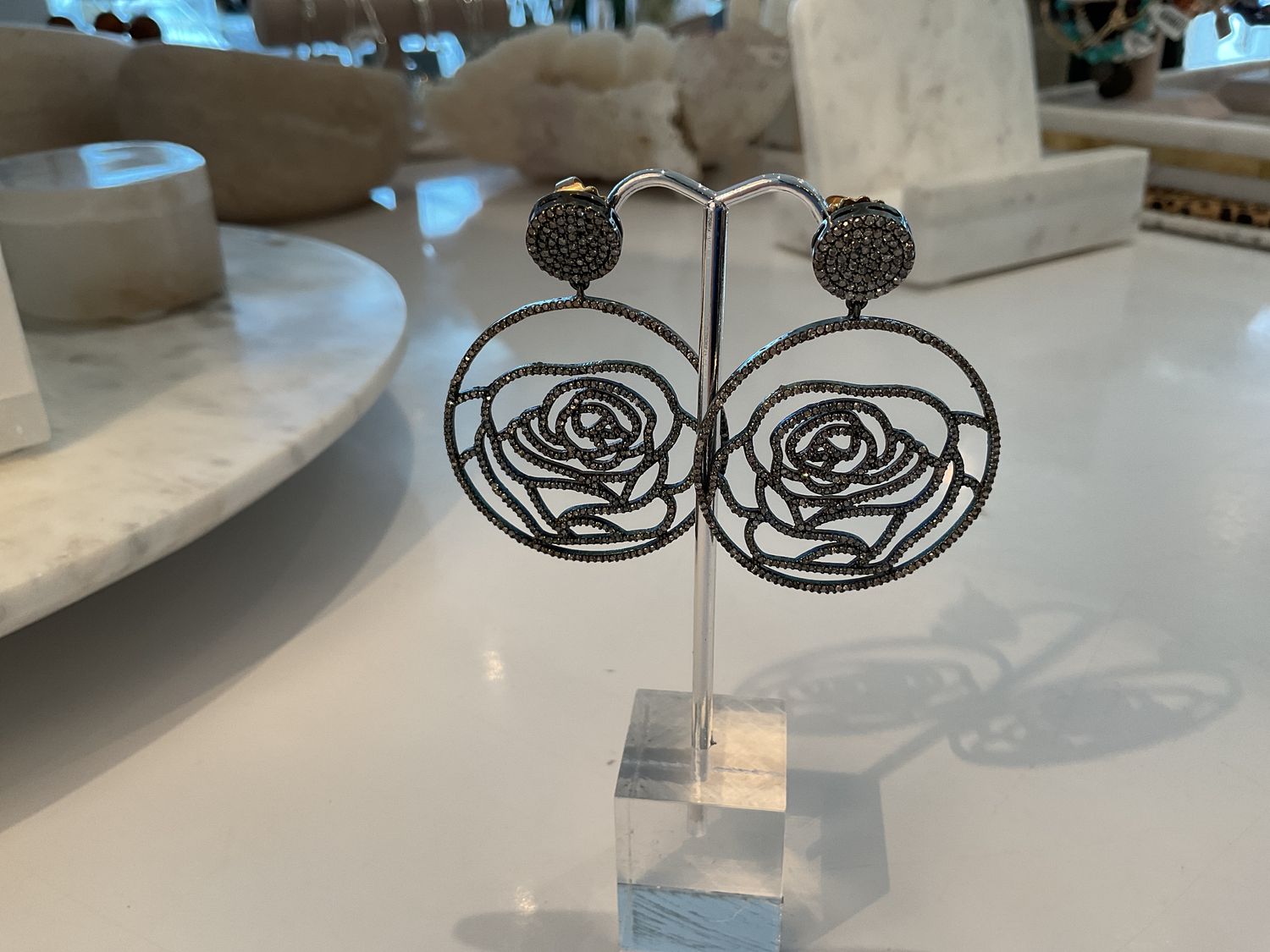 Earrings Pave Diamonds 3.22 ctw Sterling, Gold Posts