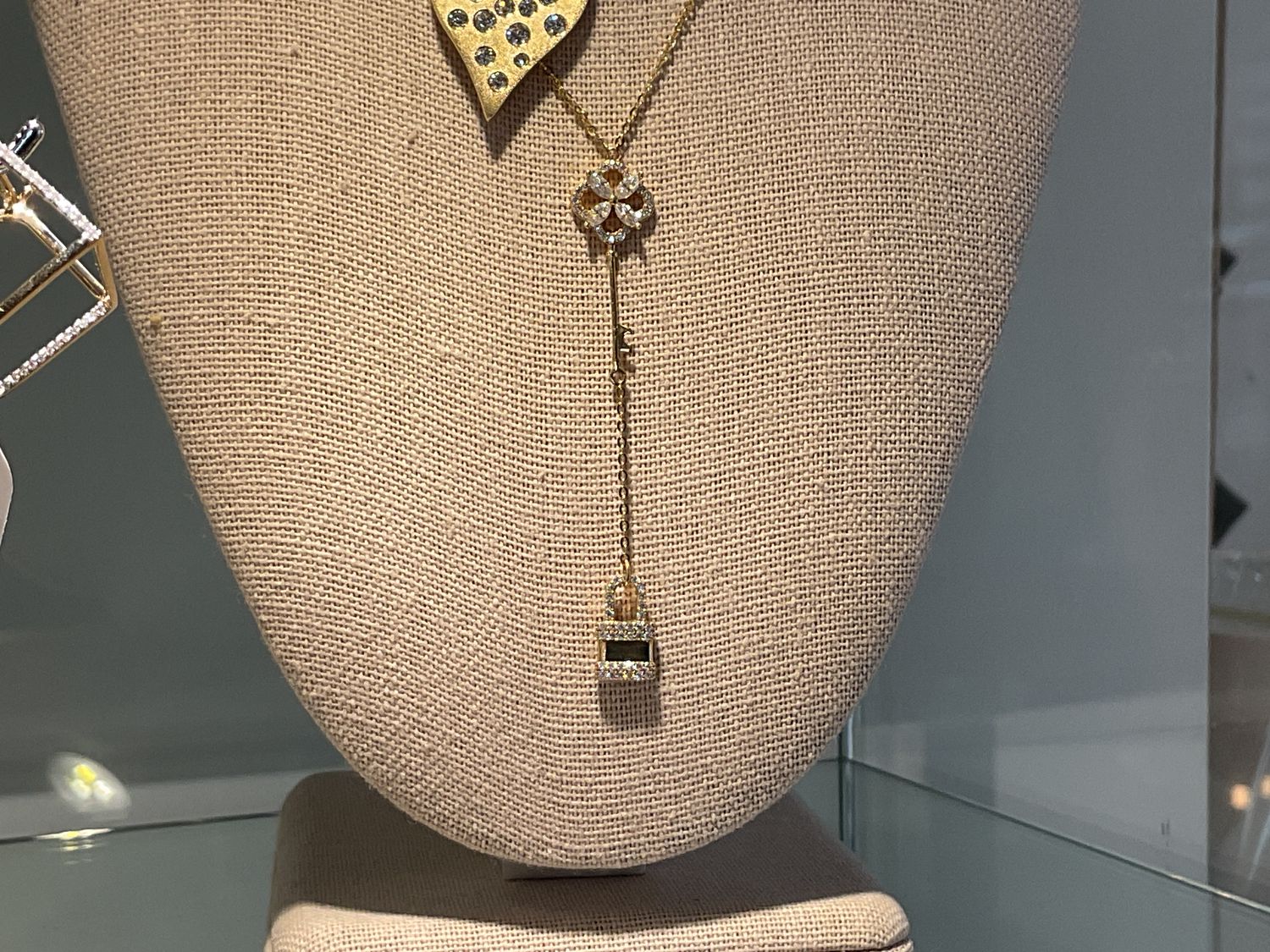 Necklace 14K Gold w/ Moissanite .78ct Key And Lock