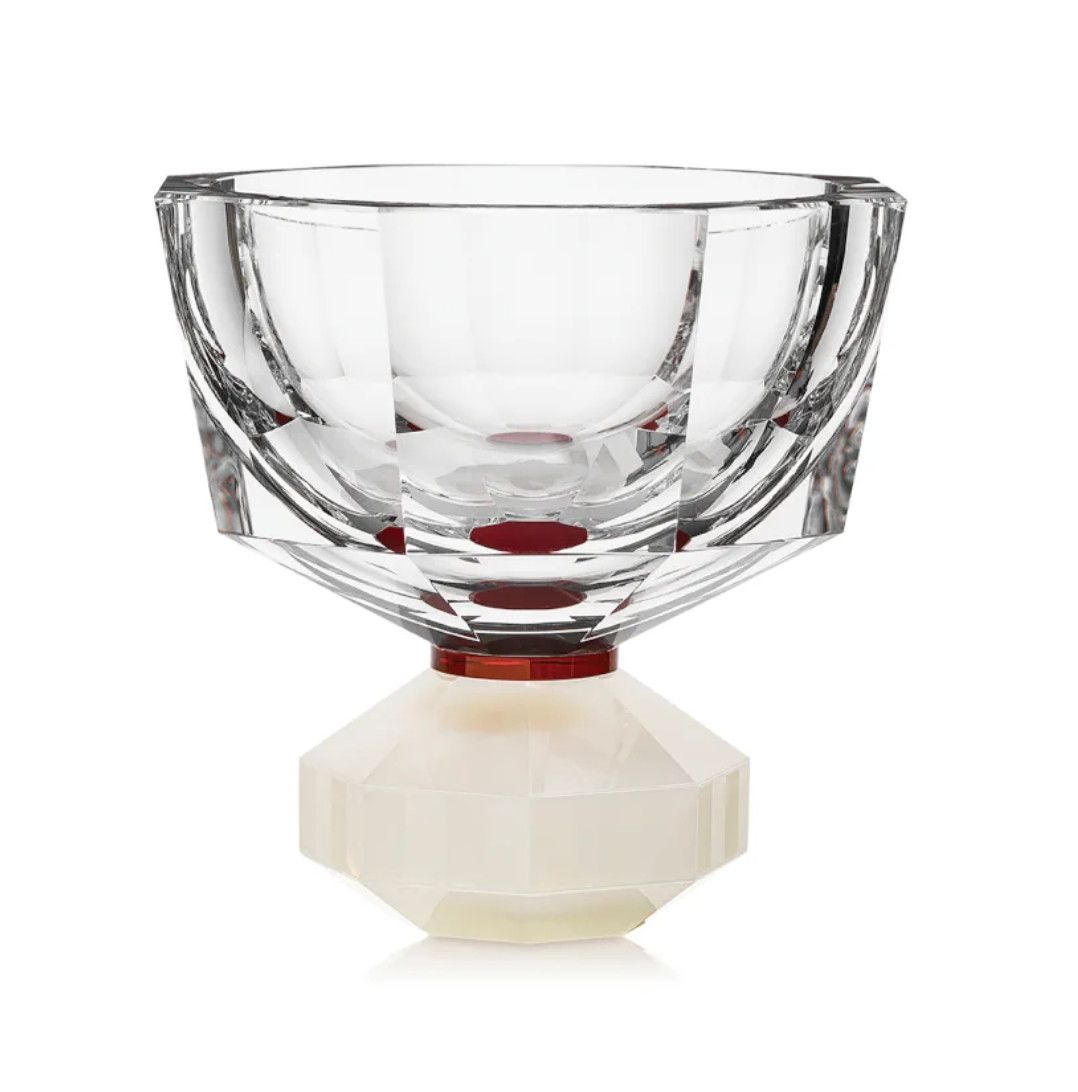 Fine Hand-Cut Crystal Bowl, Clear/Ivory/Plum, 7&quot; x 7&quot; x 7&quot;H
