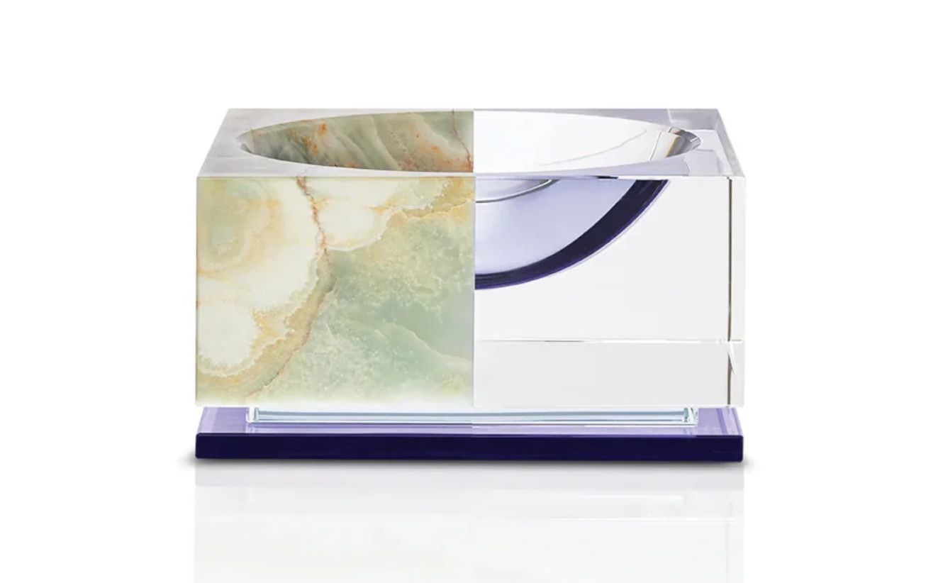 Fine Crystal &amp; Onyx Bowl,  Clear/Purple/Gr onyx, 5&quot; x 5&quot; x 2.5&quot;H