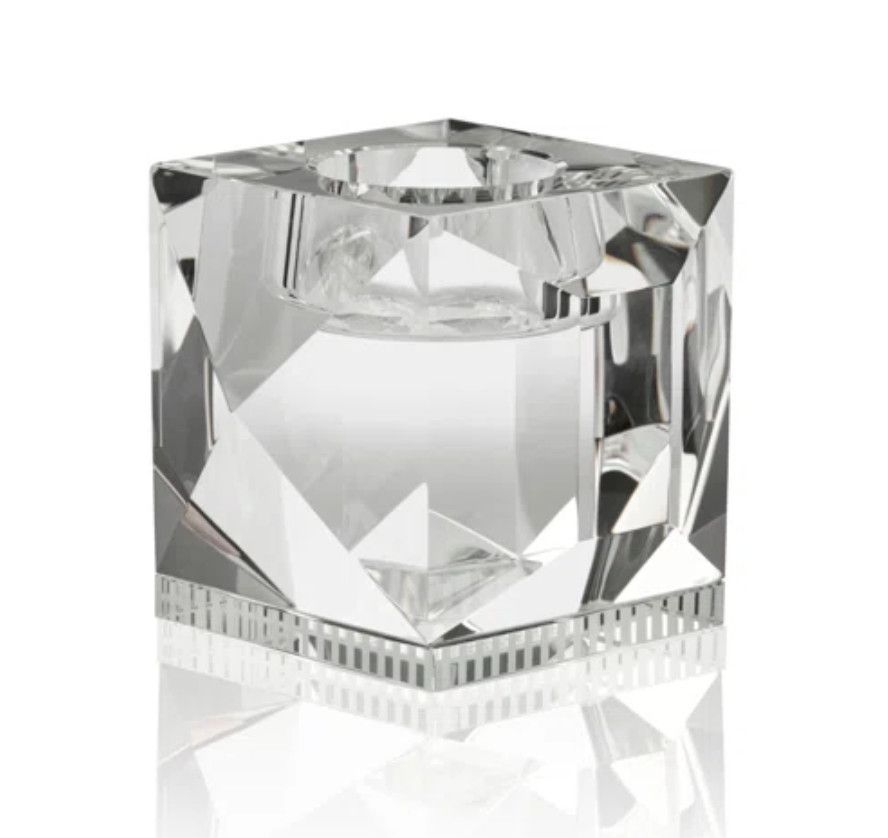 Fine Hand-Cut Faceted Crystal Tea Light Holder, Clear, 3&quot;H