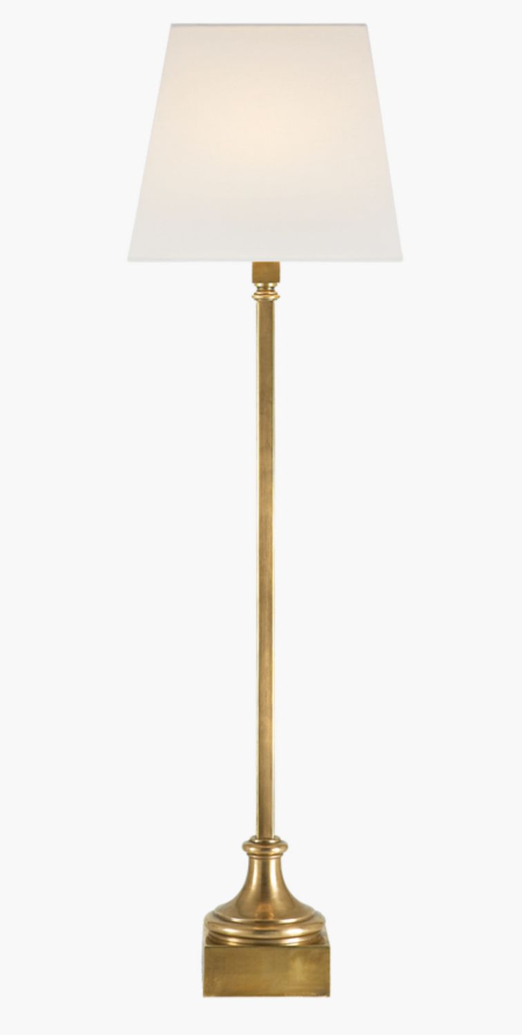 Buffet Lamp, Antique Burnished Brass, Linen Shade, 32&quot; H x 4.5&quot; Base x 9&quot; Shade W