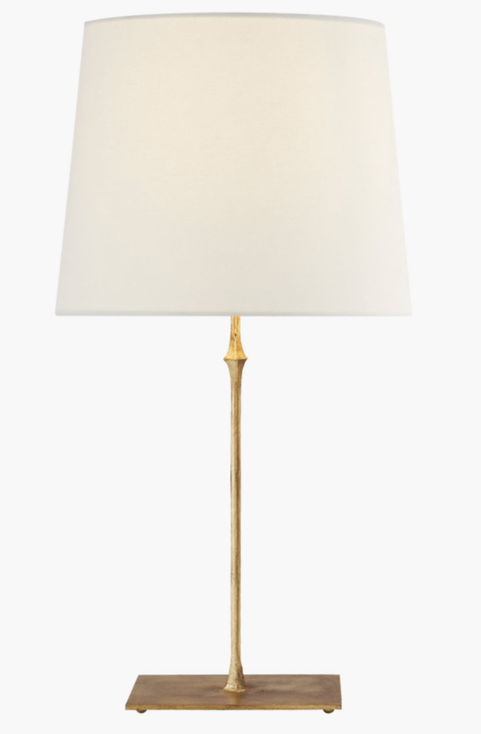 Table Lamp, Gilded Iron with Linen Shade, Rectangular Base, 31.5&quot; H x 16&quot; W Shade, Base 6&quot; x 9.5&quot;