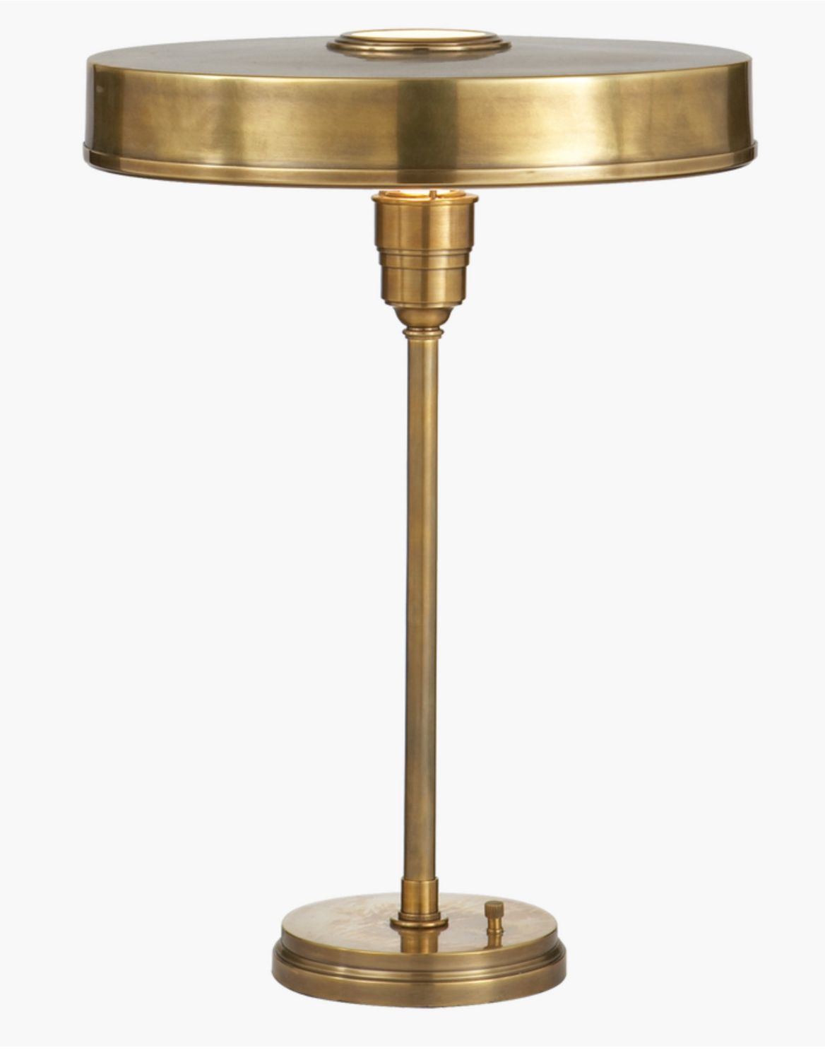 Table Lamp, Hand-Rubbed Antique Brass, Round Brass Shade, 21&quot; H x 15.5&quot; W