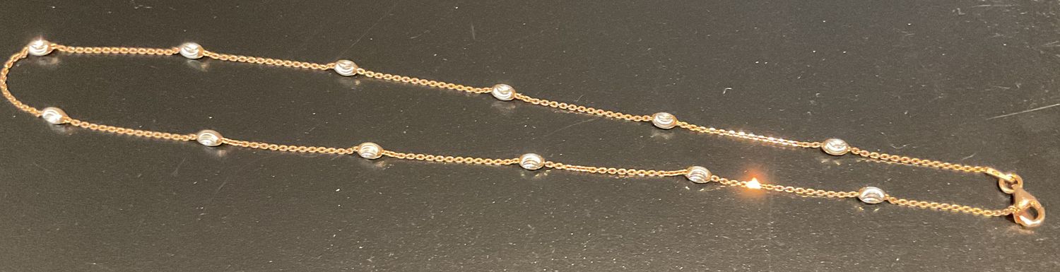 Necklace, Rose Gold Plated over Sterling with Diamond-Cut Stations, 16&quot;