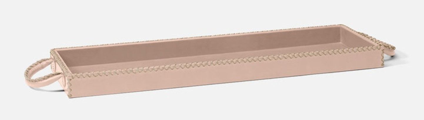 Full-Grain Leather Tray with Handles, Dusty Rose, Trim Detail Stitching, 24&quot; L x 8&quot; W
