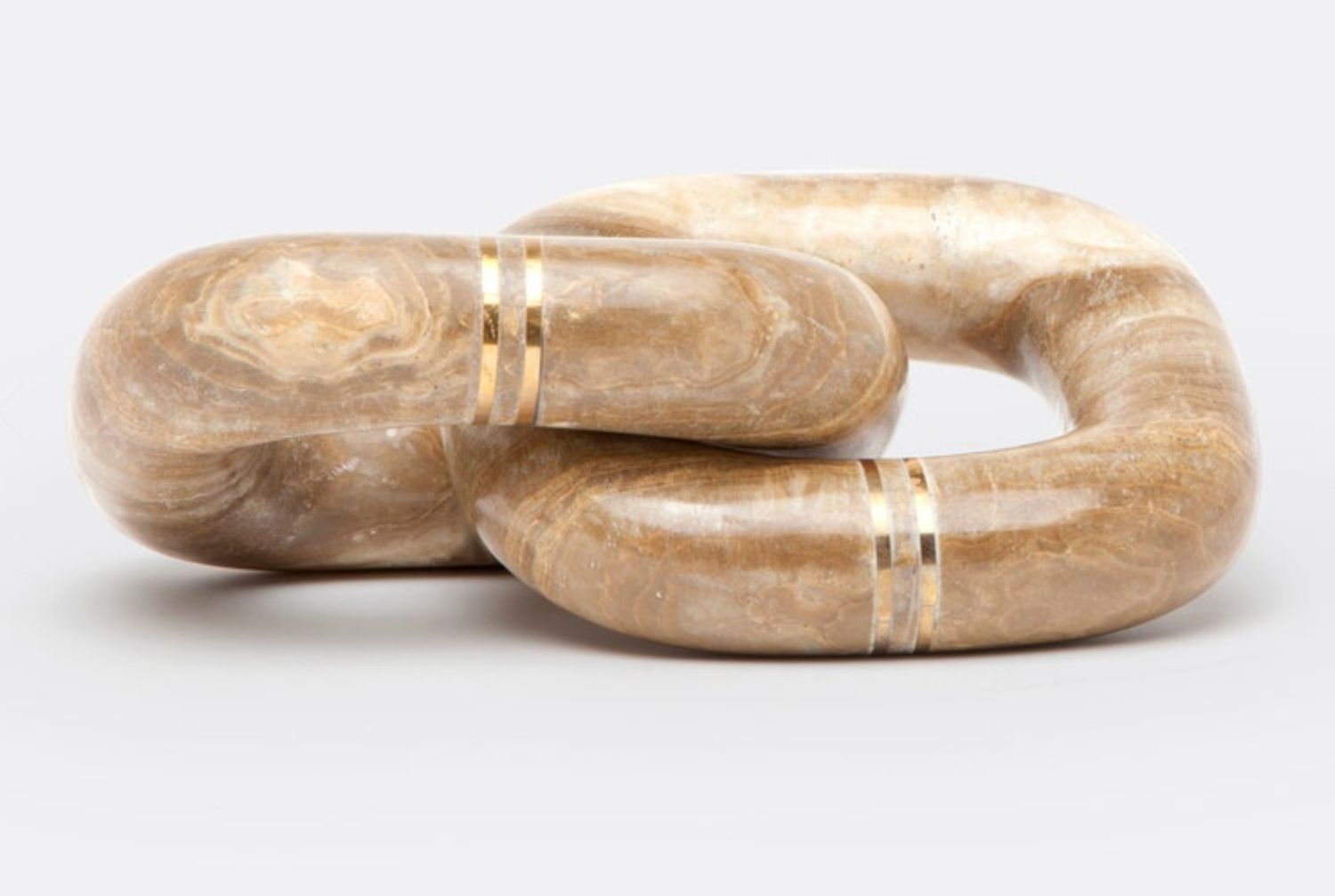 Marble Chain Link Knot Sculpture, Natural with Brass Inlay,  10&quot; x 6&quot; x 2&quot;