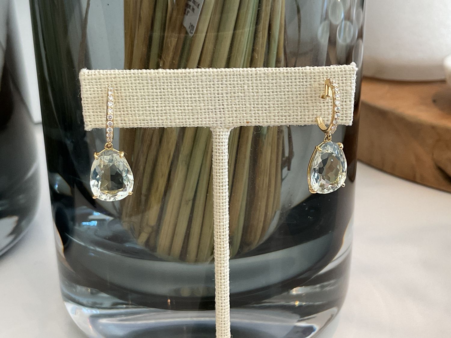 Earrings Praziolite Drops 14k YG Diamond Accents