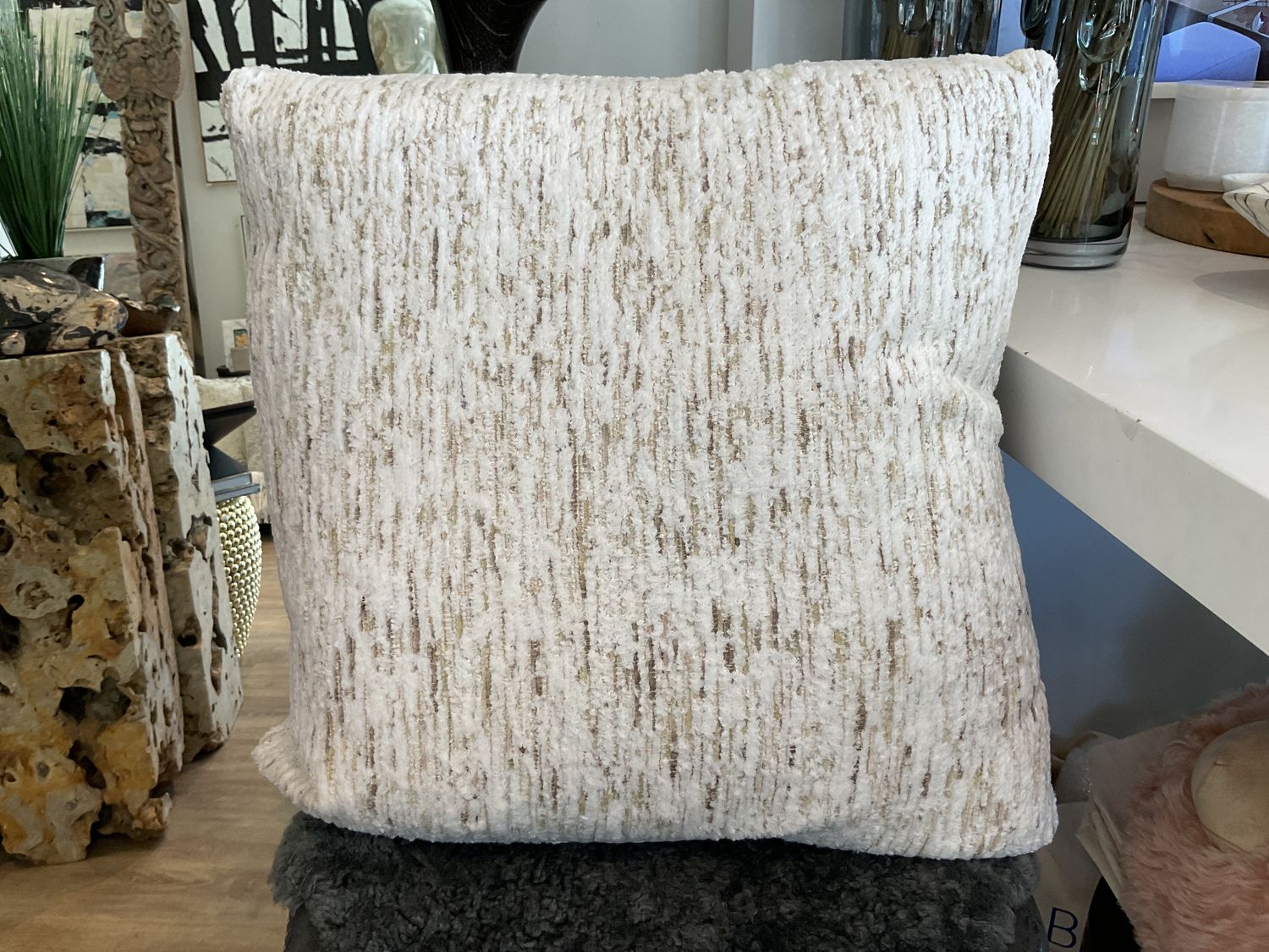 Pillow Ivory Gold Gray Striation 24 x 24