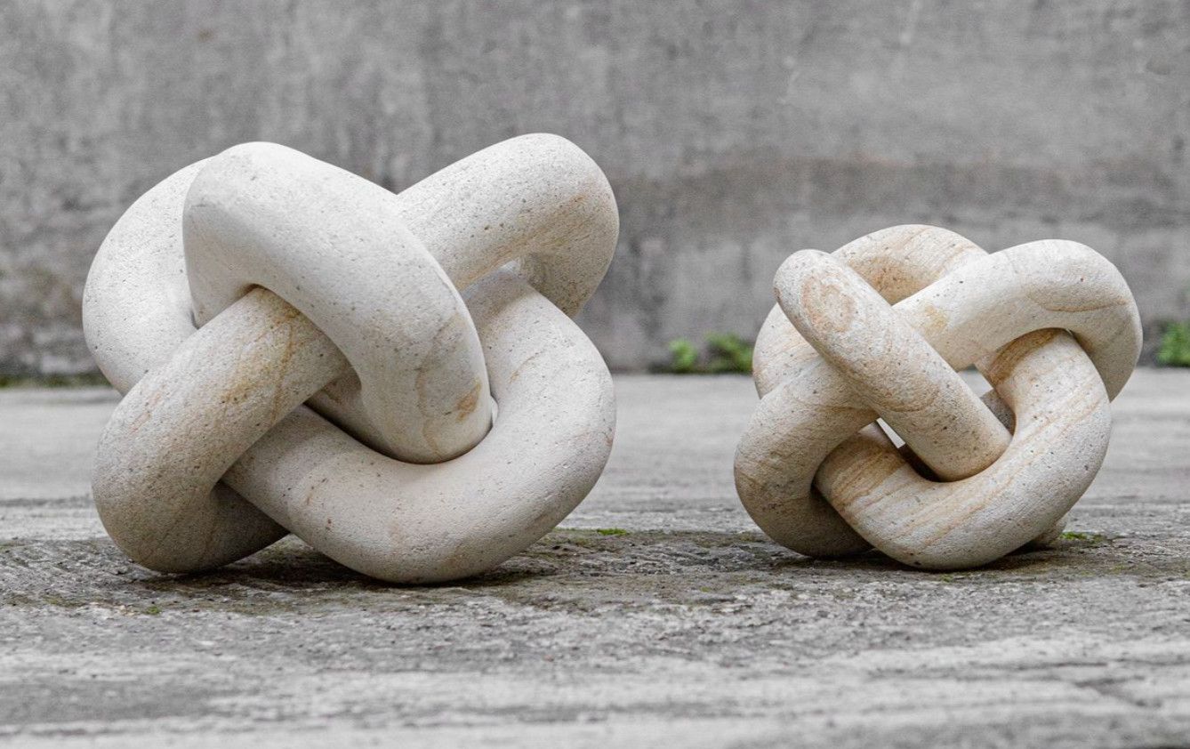 Limestone Knot Sculptures, Set/2, sm 5&quot; x 5&quot;, lg 7&quot; x 7&quot;