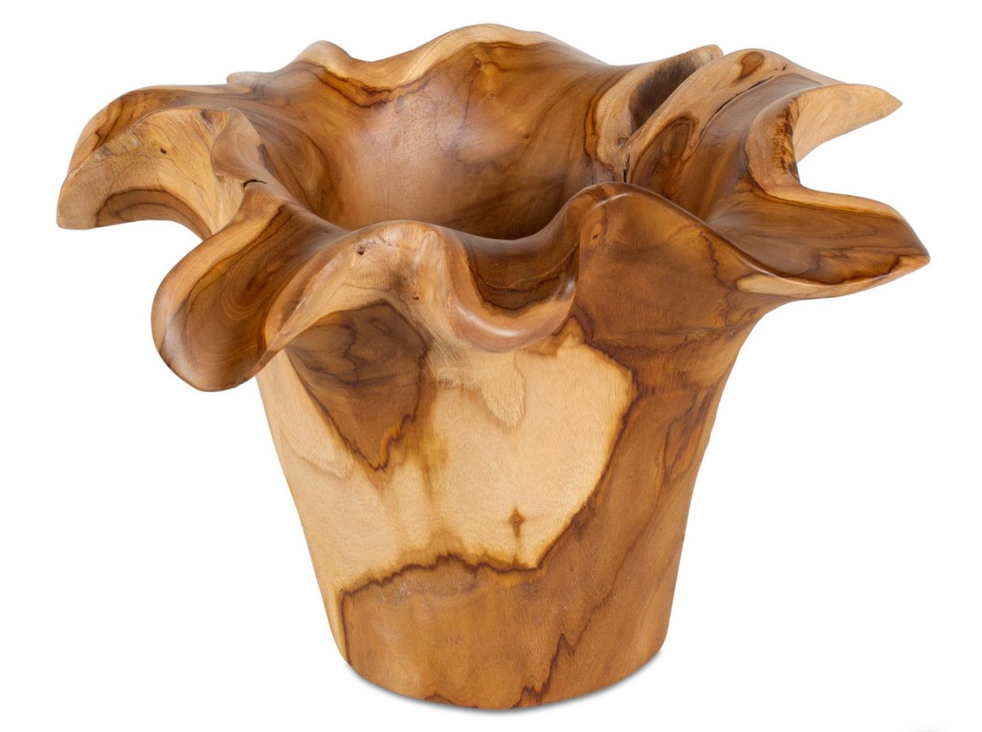 Natural Teak Bowl, Organic Floral Shape, 19&quot;W x 10&quot;H x 16&quot;D