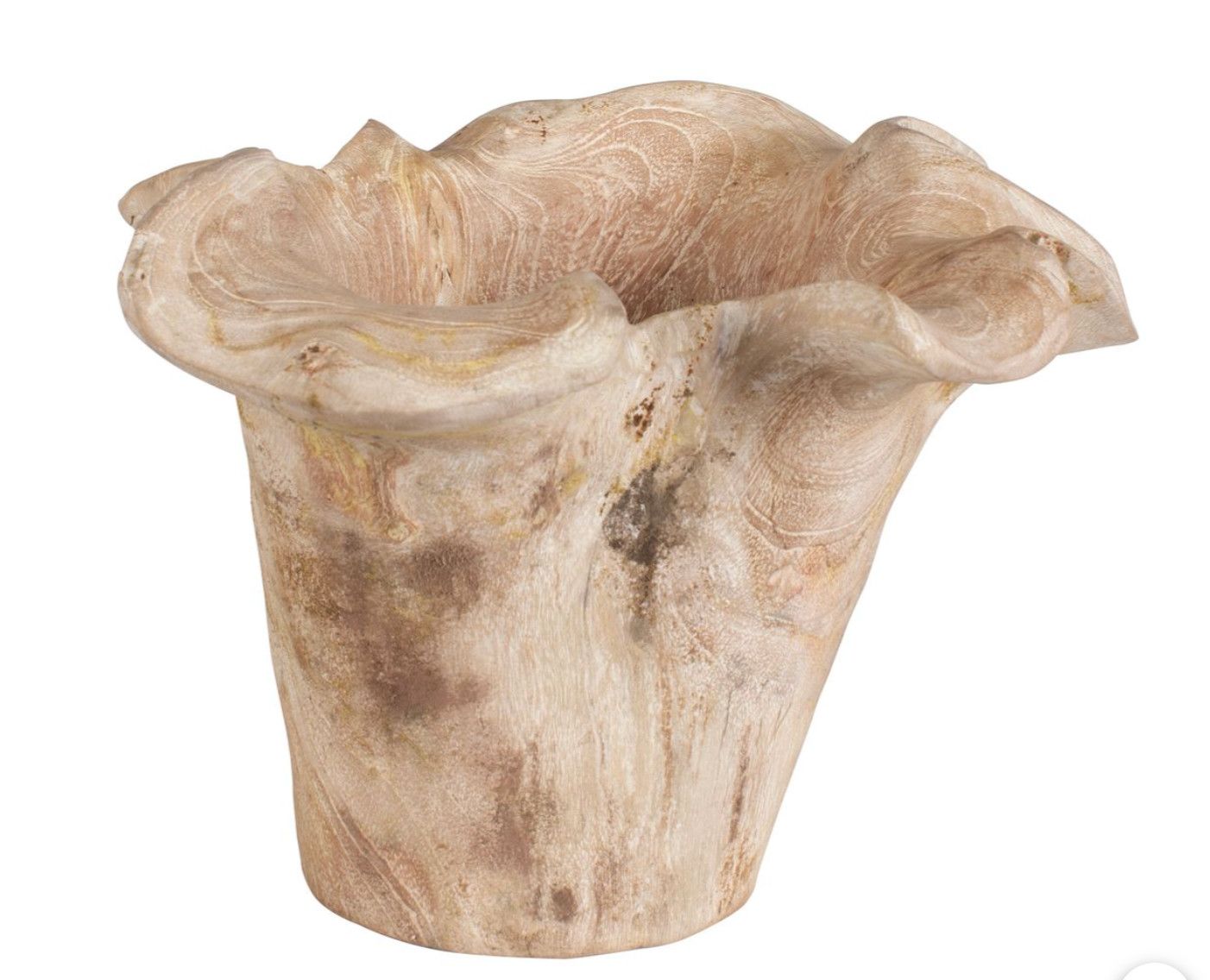 Teak White Washed  Organic Floral Shaped Bowl, 16&quot; x 10&quot; H x 16&quot;