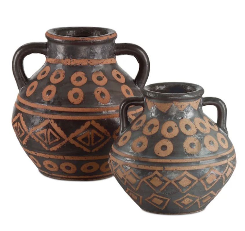 Jug Terracotta W/ Black Glazing 10.5&quot;h x 9.75&quot;d