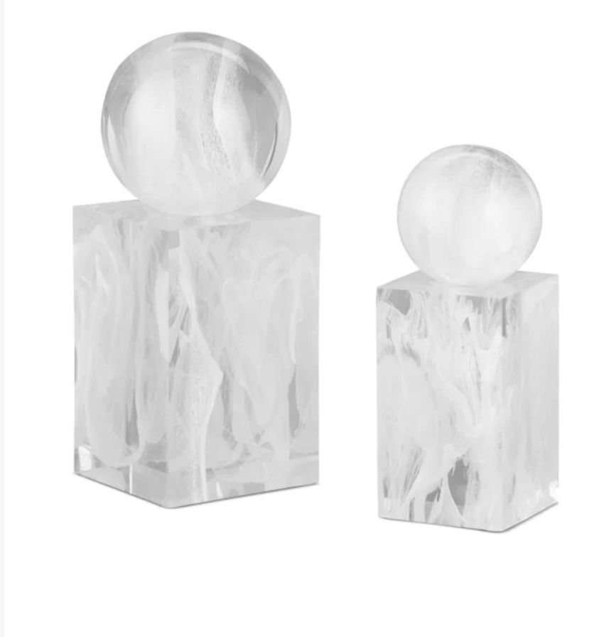 Sculpture Set of 2 Clear w/Swirled White Composite