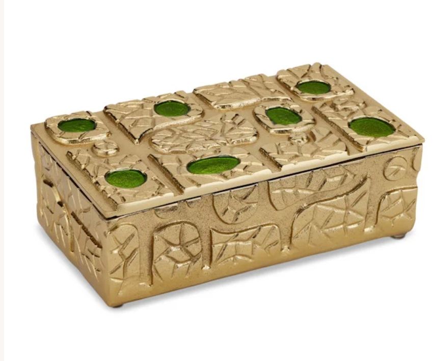 Box Gold Finish Cast Aluminum &amp; Green Enamel 2.5&quot;h x 8.5&quot;w x 5&quot;d