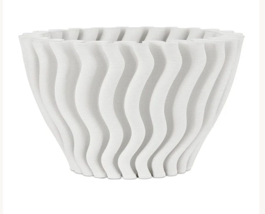 Vase White Wave Design Porcelain Not Watertight 6.25&quot;h x 10.25&quot;d
