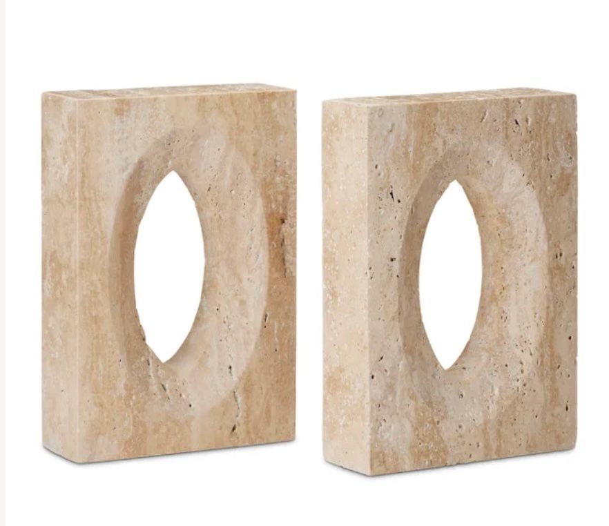 Bookends Set of 2 Natural Travertine Sculptural 8&quot;h x 5.5&quot;w x 2&quot;d