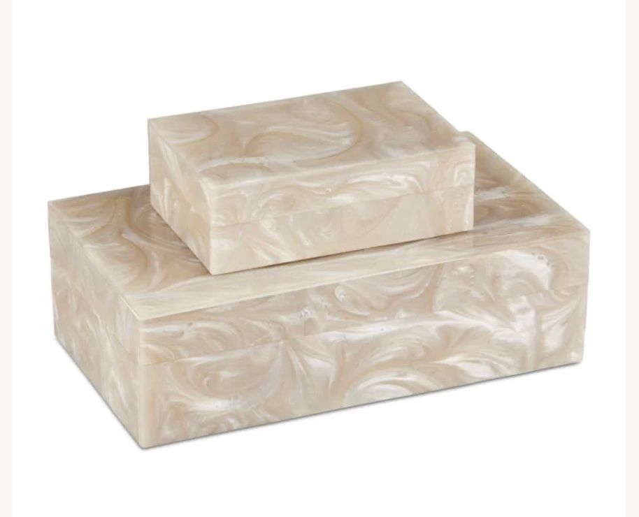 Box Set of 2 Resin Pearlized Design 2.5&quot;h x 7&quot;w x 4.5&quot;d