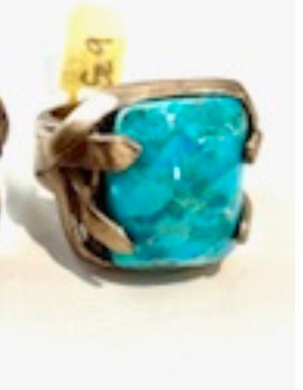 Ring, Rectangular Turquoise, Wrap Prongs, Sz 9