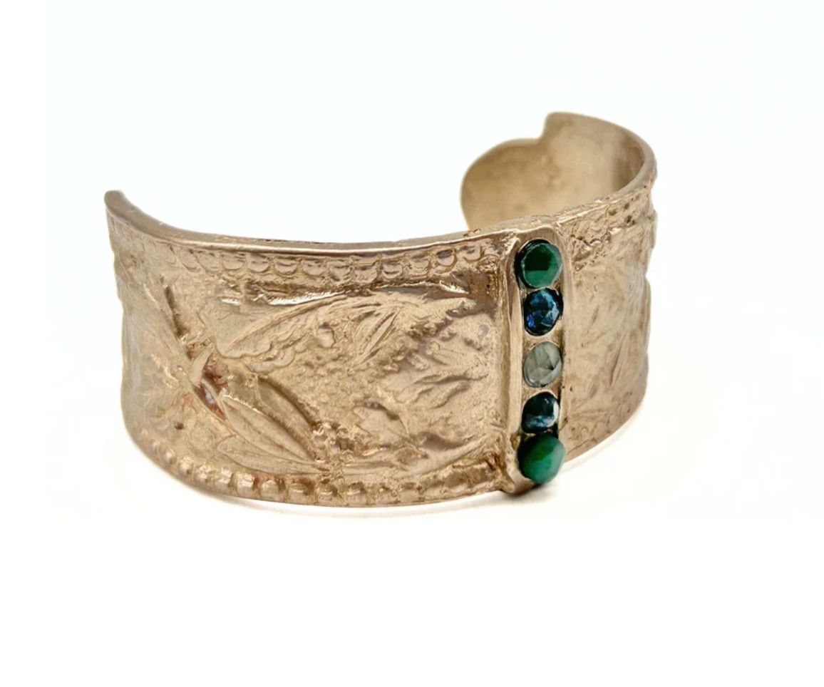 SOLD Bracelet, Bronze Cuff with Blue &amp; Green Kyanite Stones&amp; Green Aventurine, Med.