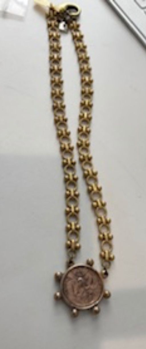 Necklace, Vintage Coin, 16&quot; Bronze Link Chain