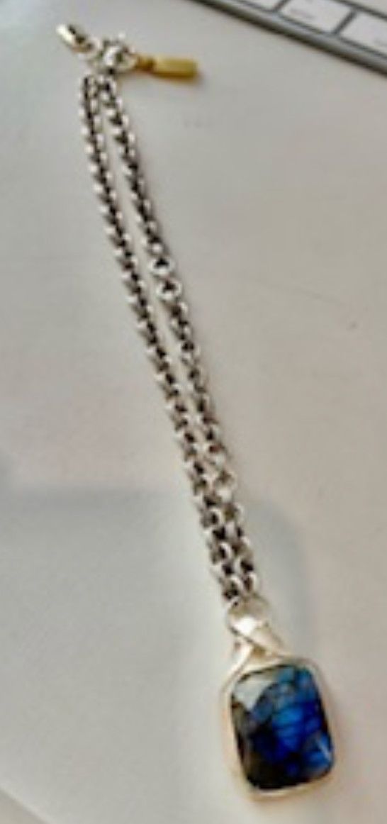 Necklace, Labradorite Rectangle on Sterling Silver Link Chain