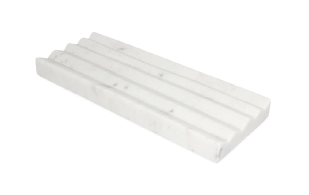 White Marble Jewelry Tray, Ribbed Sections, 12&quot; x 4.5&quot;