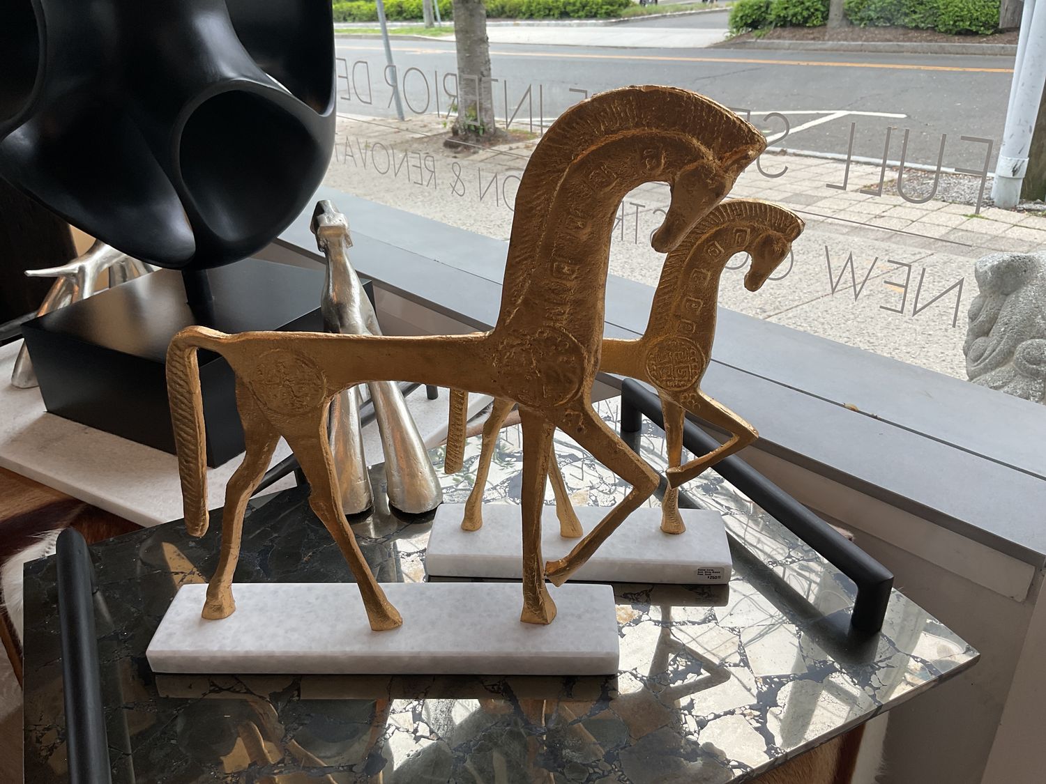 Roman Horse, Gold, White Marble Base, Small