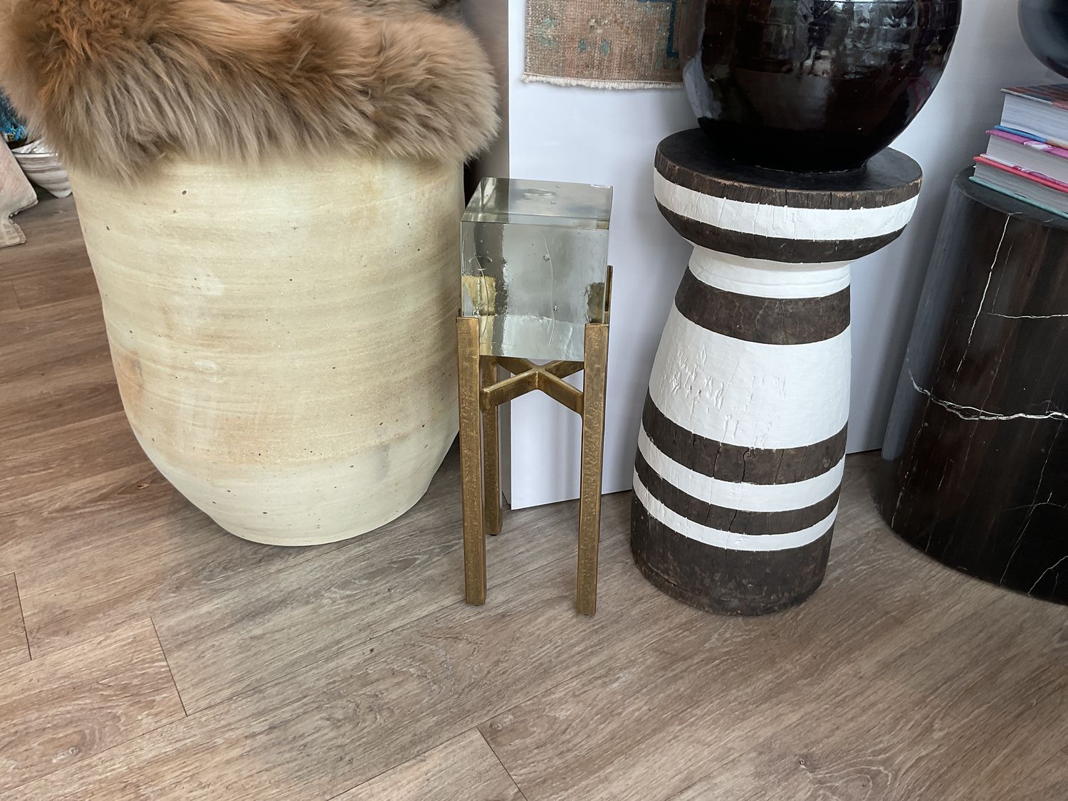 SOLD Table, Ice Block  Glass on Antique Gold Base