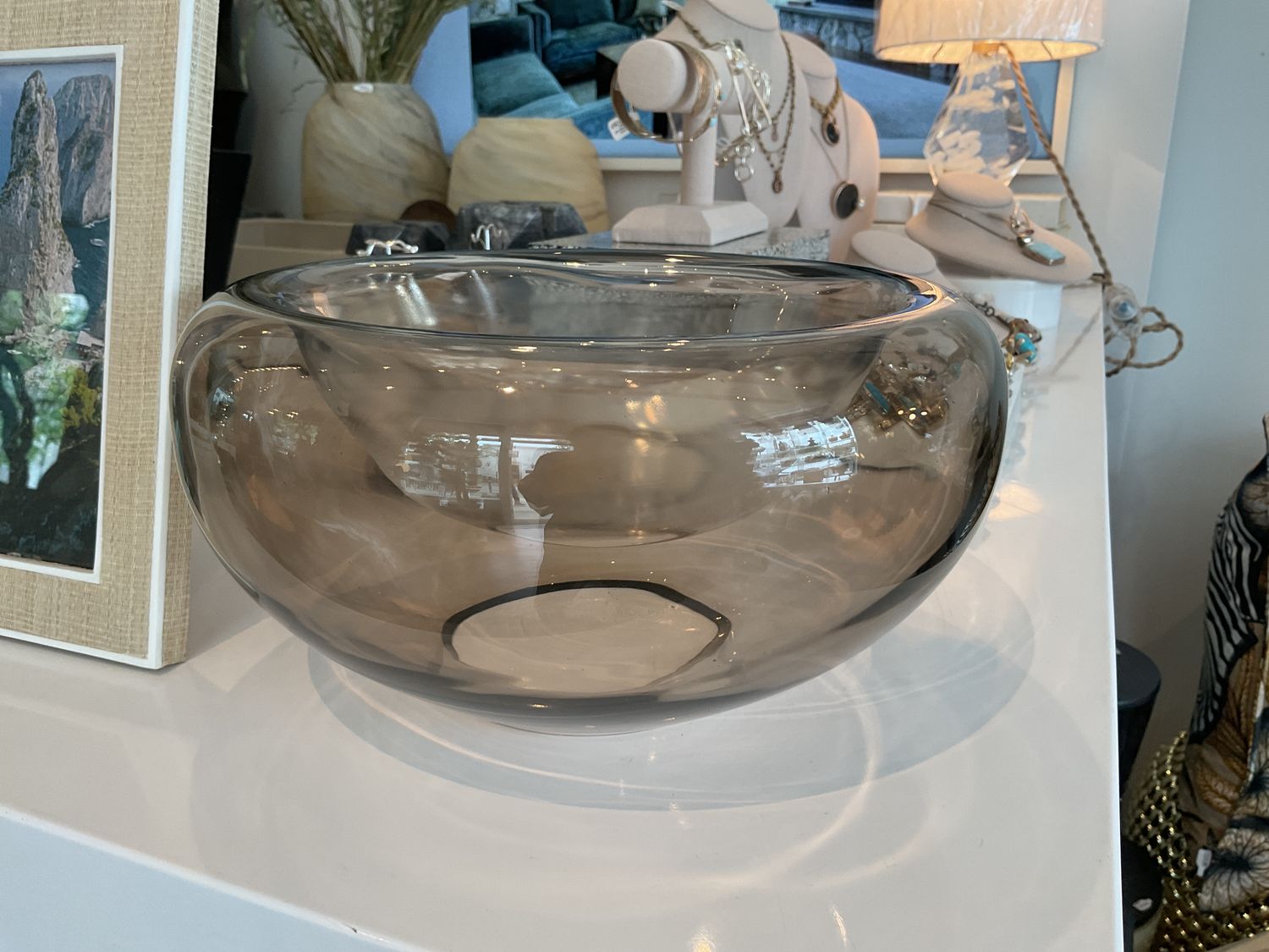 Bowl, Double Glass Curved, Topaz, Medium