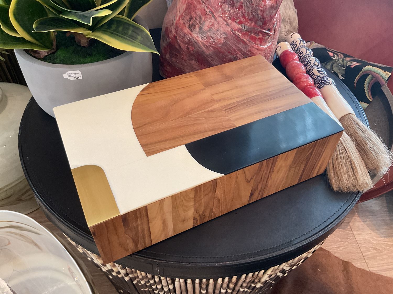 Box, Wood Inlay, Ivory Black, Medium