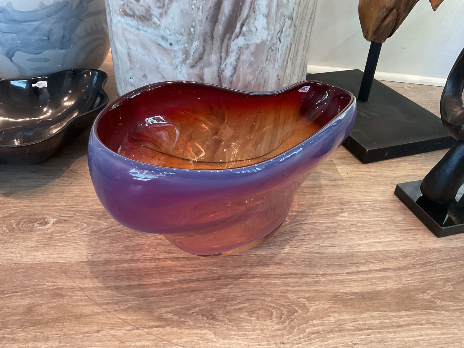 Bowl, Large Lavender Red Blown Glass, Organic Shape