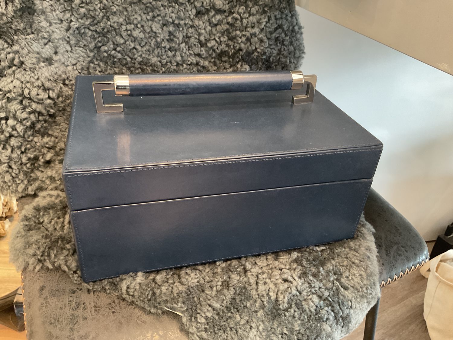 Box, Leather Wrapped Handle, Blue Wash