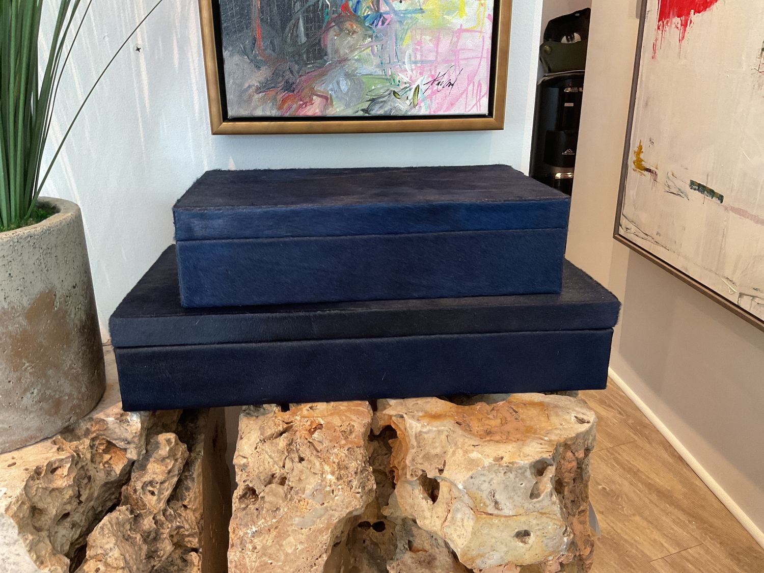 Box, Navy Hair on Hide, Large