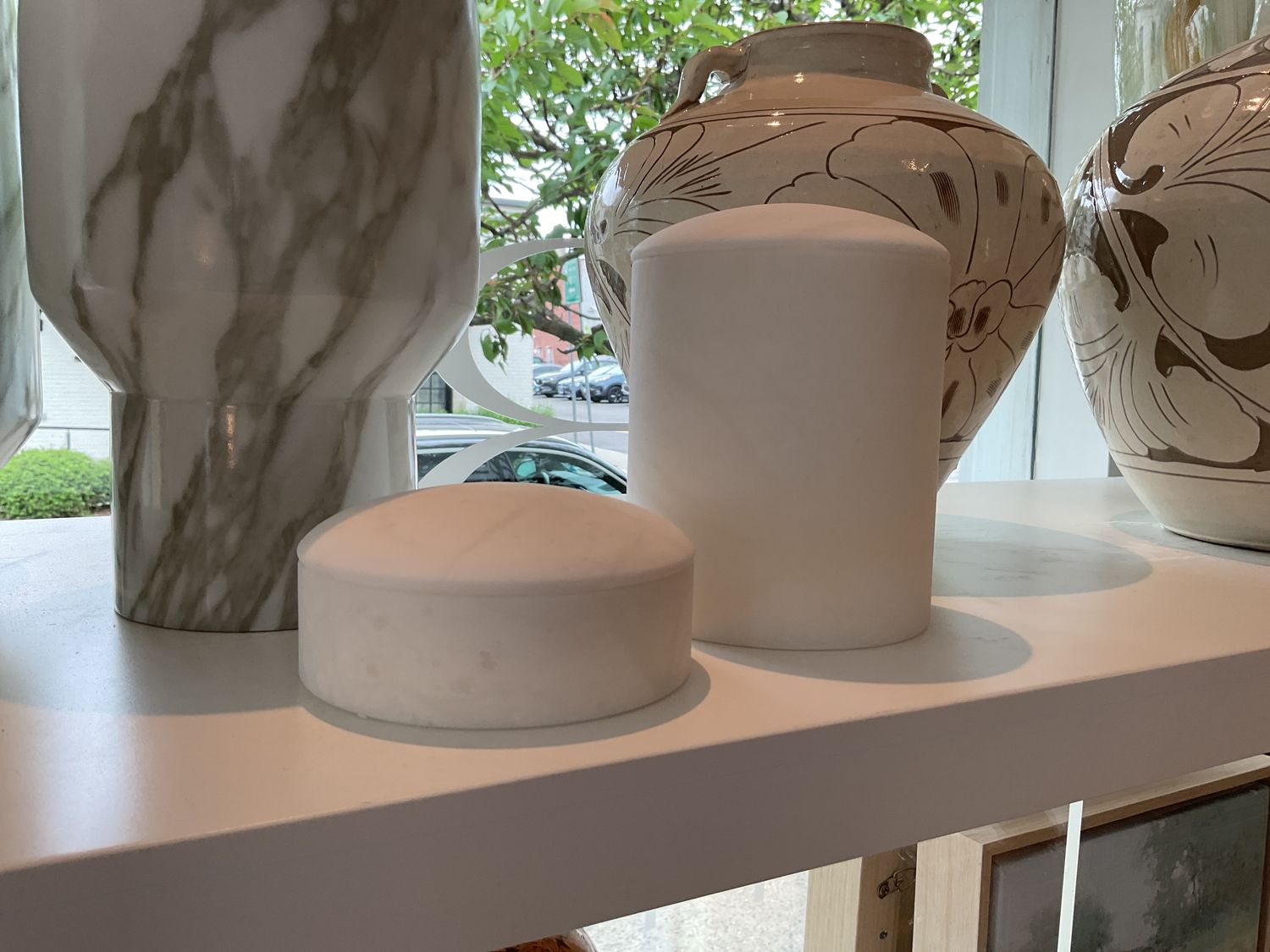 Canister with Domed Lid, Alabaster, White Short