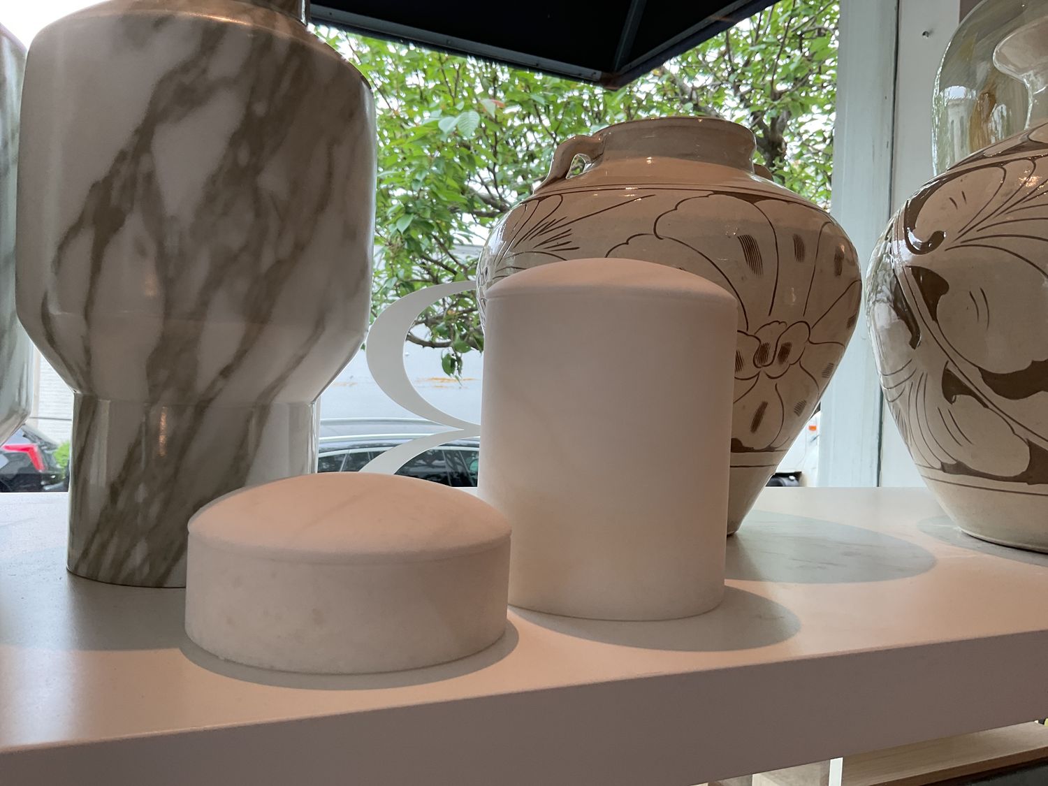 Canister with Domed Lid ,  Alabaster, White Tall