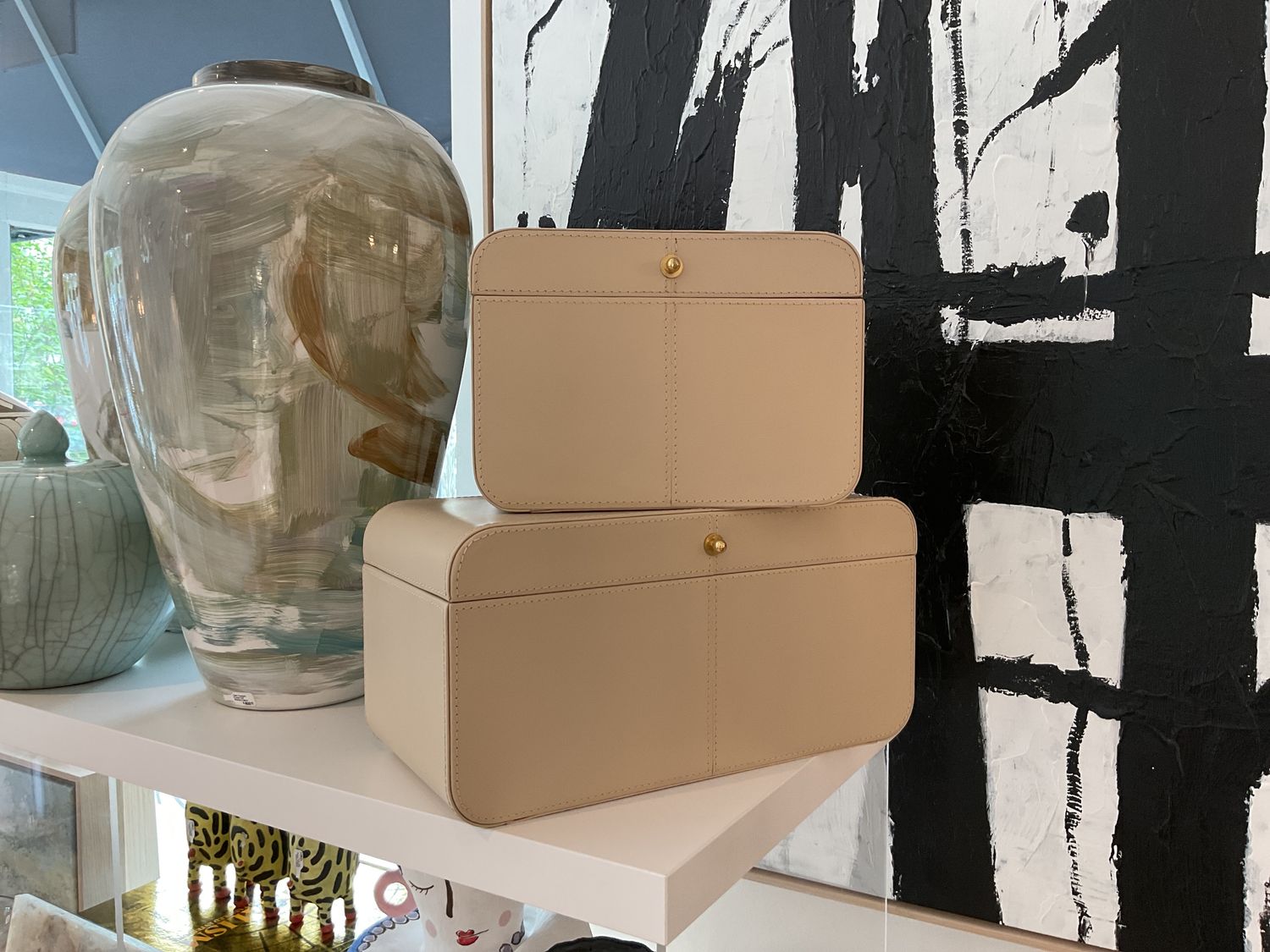 Box, Leather Corner Curved, Ivory, Small