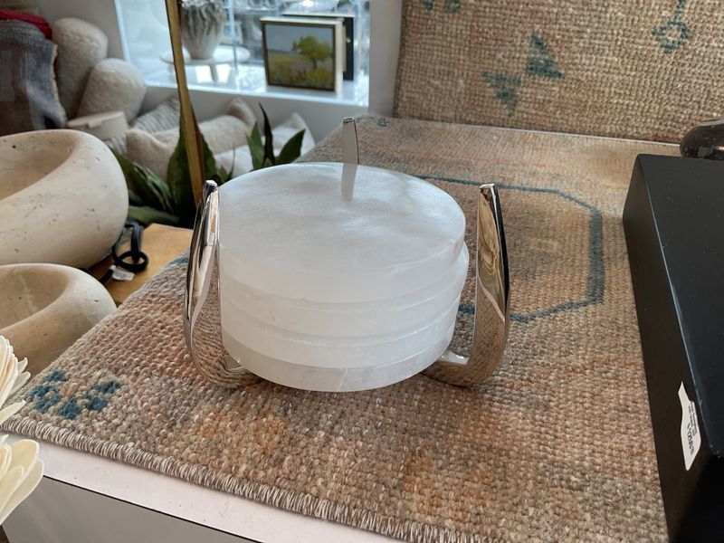 Alabaster Coasters w/Nickel H