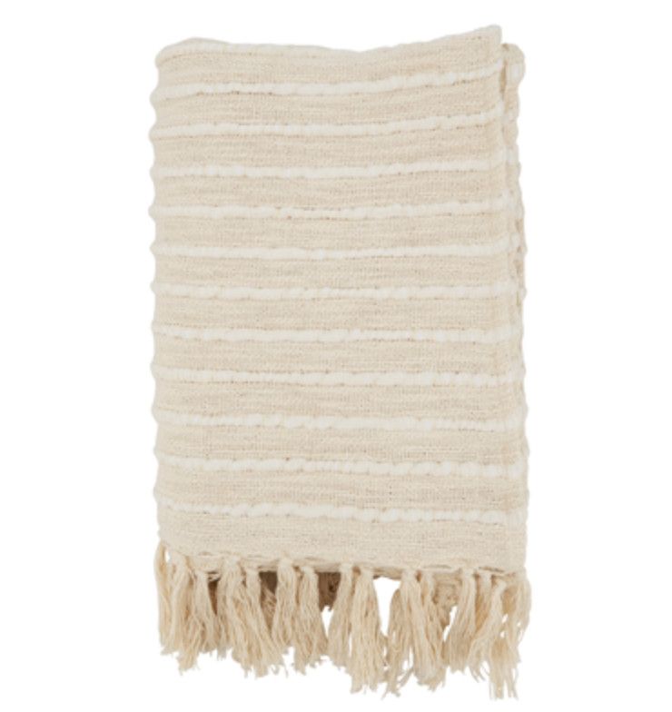 Throw, Chunky Stripe Beige/White, 50&quot; x 60&quot; ,Cotton &amp; Acrylic