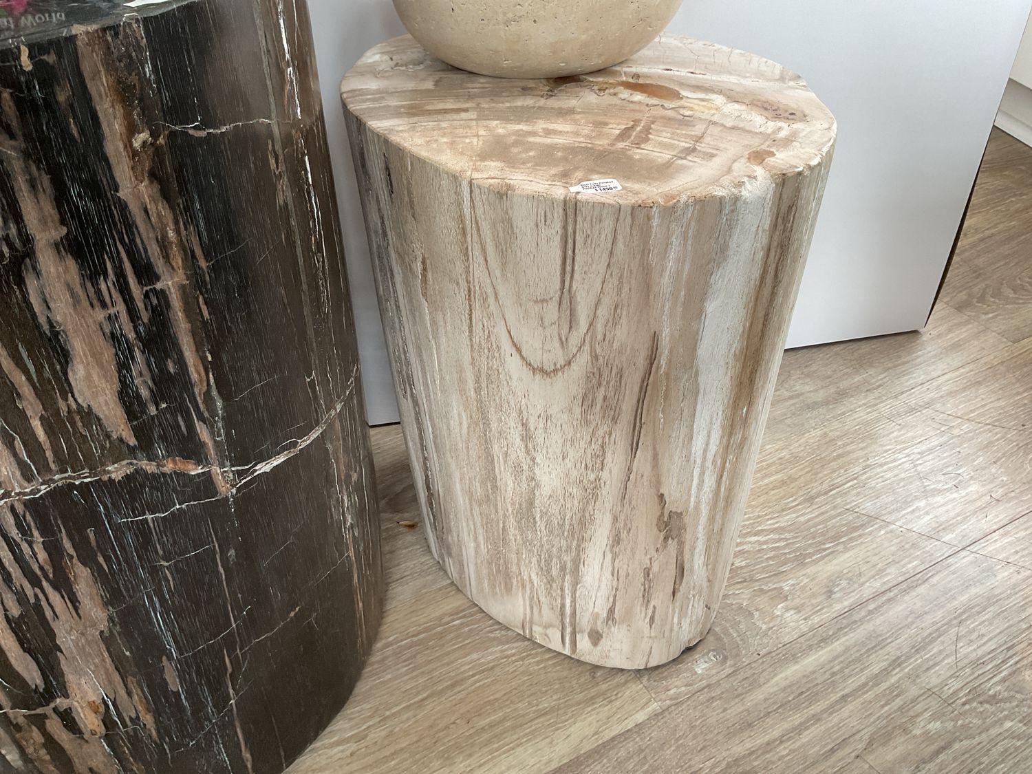Stool Fully Polished Grey Cream Petrified Wood 15.5&quot; H x 12.5
