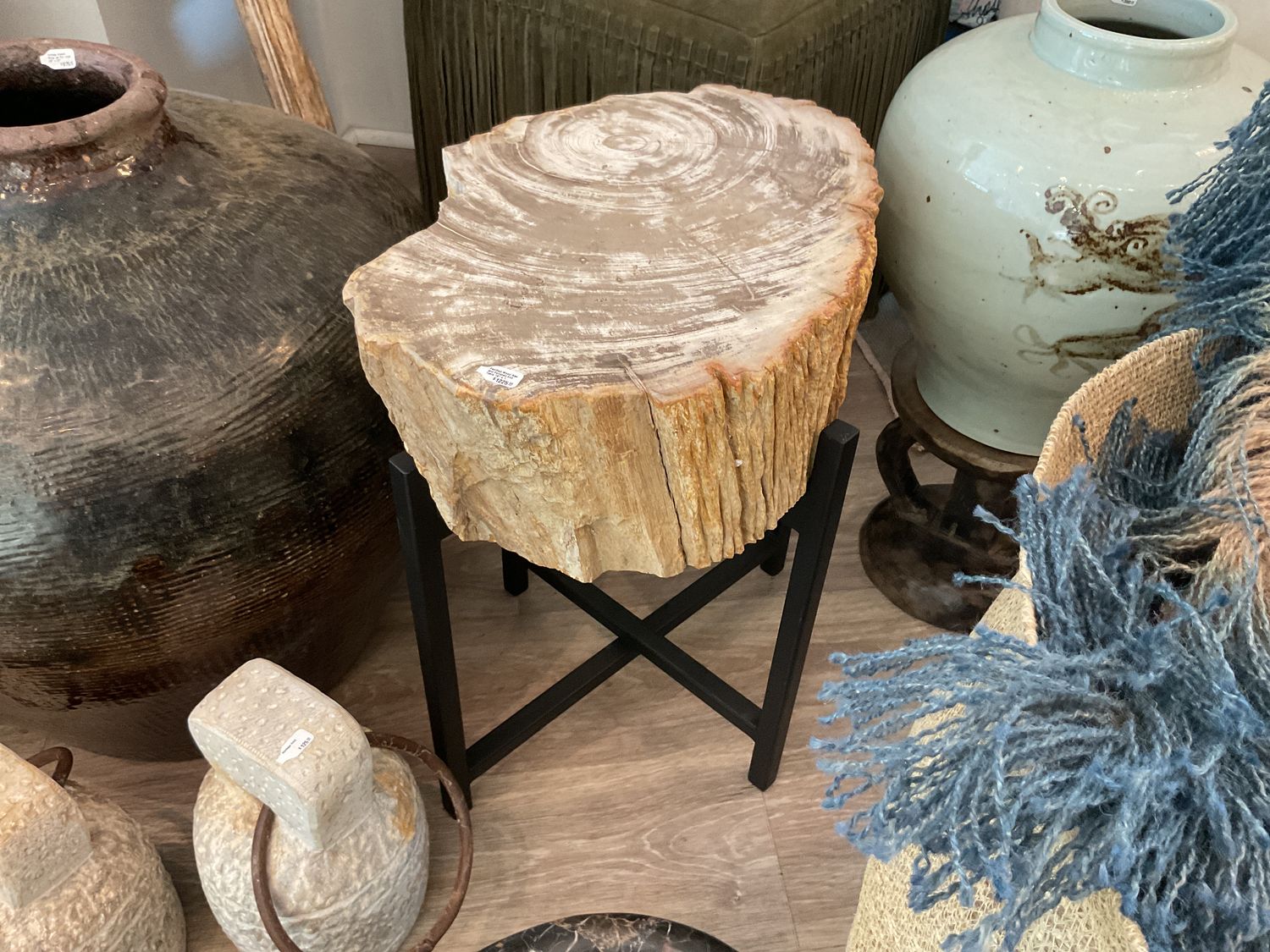 Petrified Wood Raw and Polished End Table 16&quot; x 19.5 H