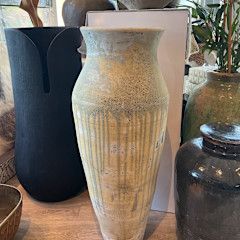 Floor Vase Urn 40&quot; x 16&quot; Off White Pale Blue Green Drip Terracotta