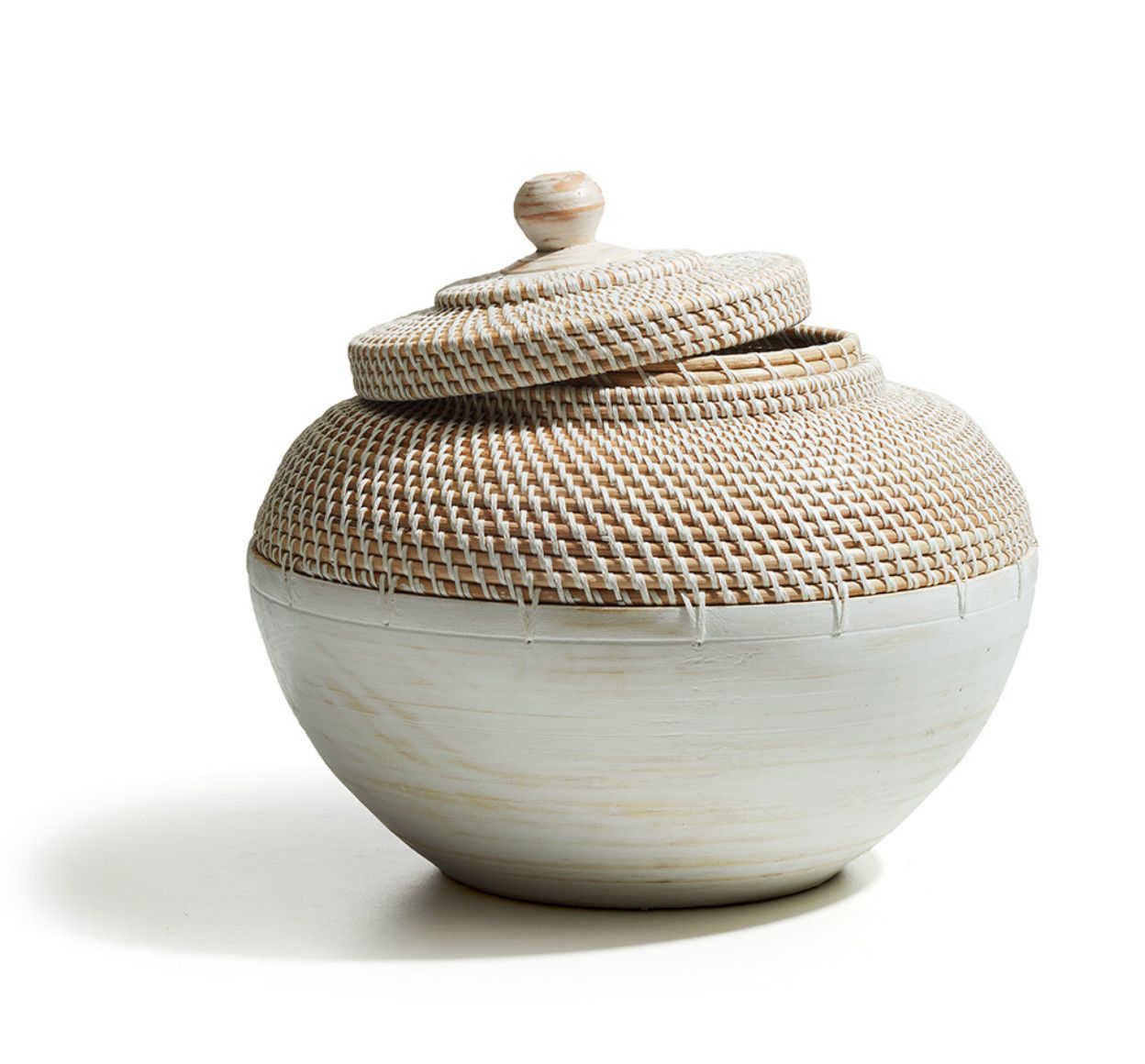 Basket w/ Lid, Natural Rattan, Recycled Fibers, Indonesia, 14&quot; H x 12&quot; W
