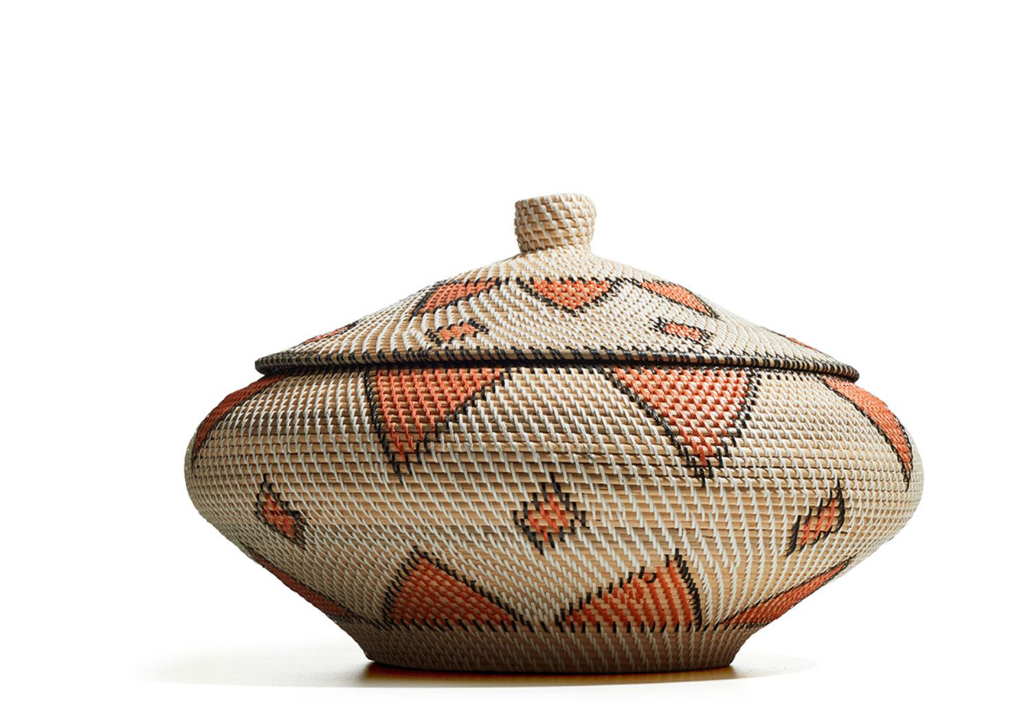 Basket w/ Lid, Natural Rattan (Orange/Red) w/ Recycled Fiber, 14&quot; H x 24&quot; W