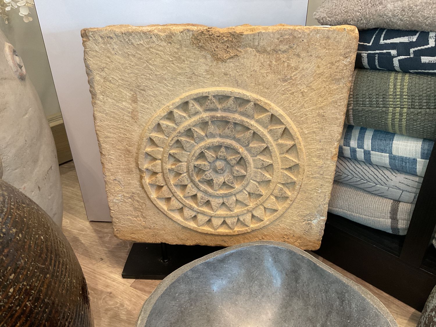 Antique Stone Large Fragment Panel on stand 20.5&quot;H x 17W
