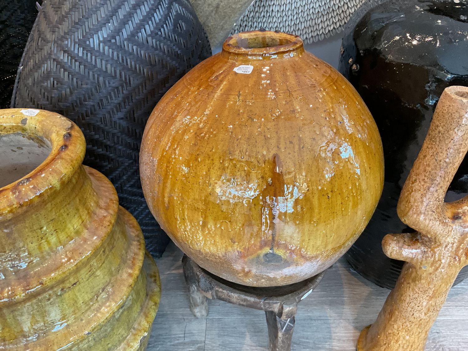Vase Ball Shaped Glazed Ceramic Morocco 13.5&quot;H