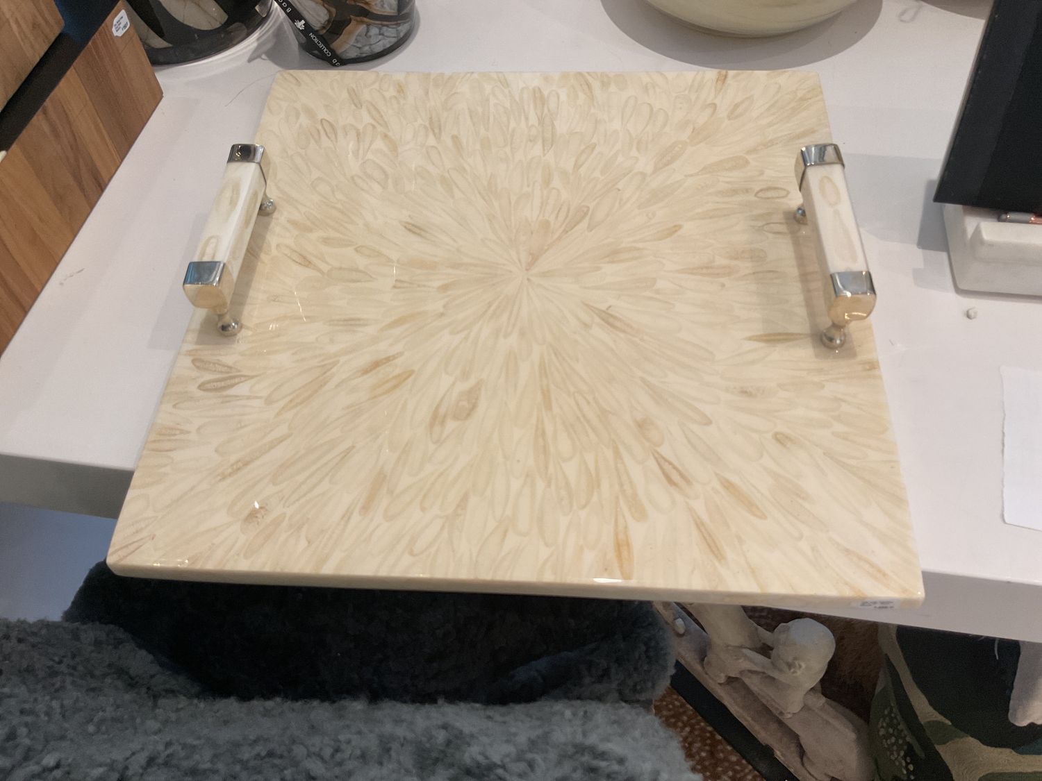 Tray with Handles, 16&quot; x 16&quot;, Bone Veneer
