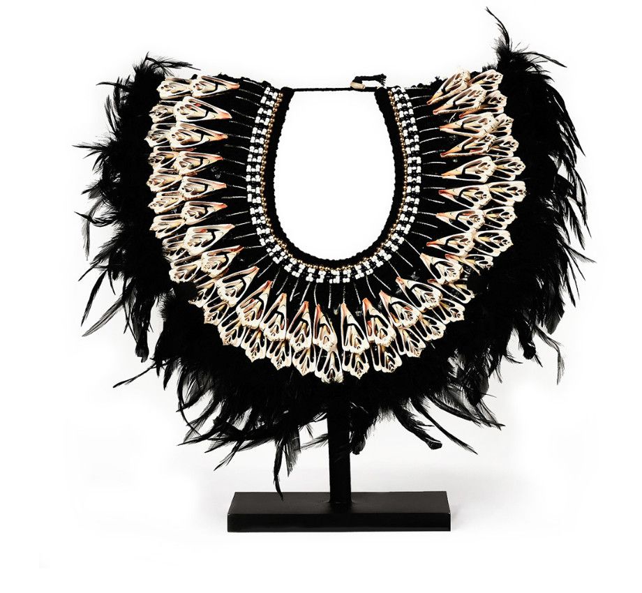 Sculpture, Feather and Seashell, Borneo Artisan Made On Stand